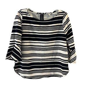 Navy and white flare sleeve blouse